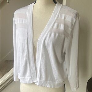 Tahari White Lightweight Cropped Open-Front Cardigan Elbow Length Sleeve XL